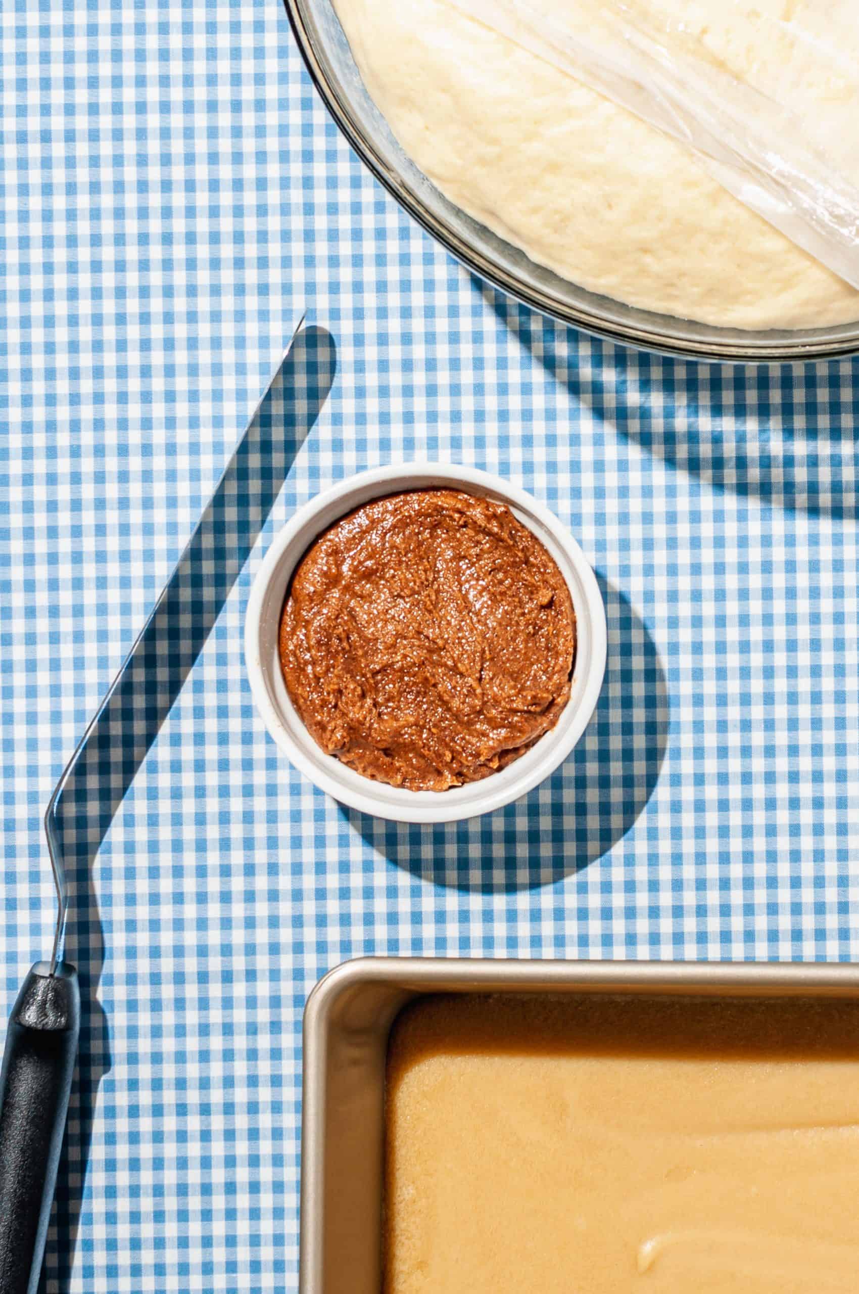 paste of cinnamon, sugar, and softened butter in a ramekin