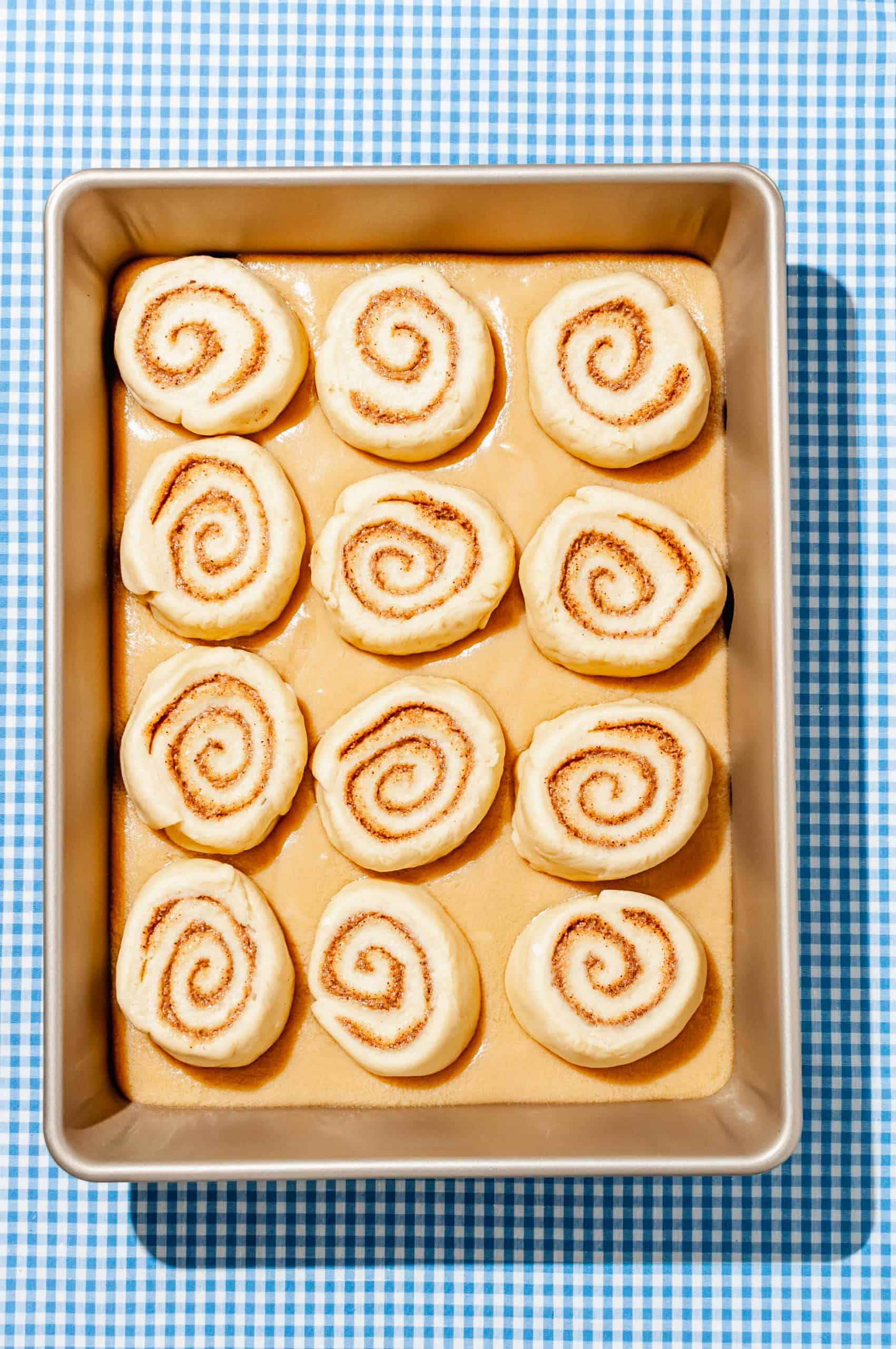 sticky buns in pan before baking
