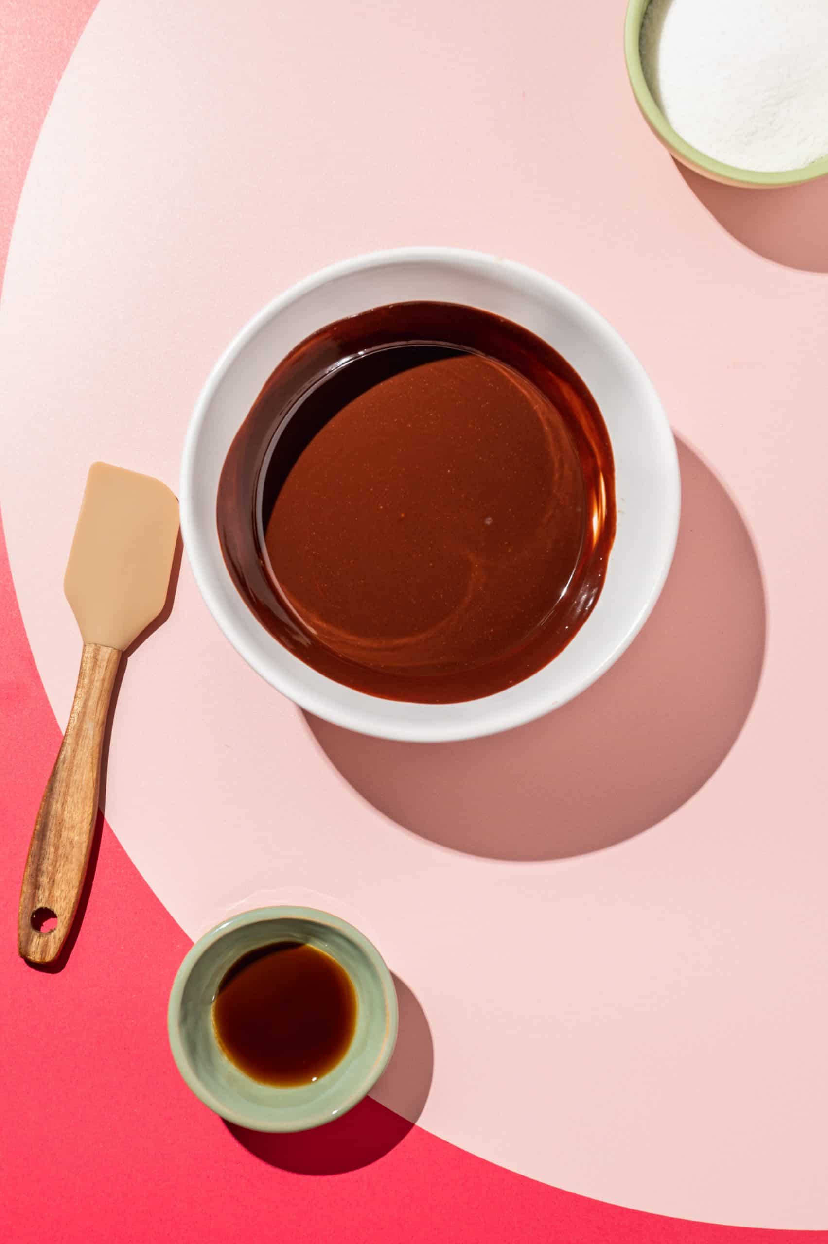 bowl of smooth melted chocolate and butter mixture