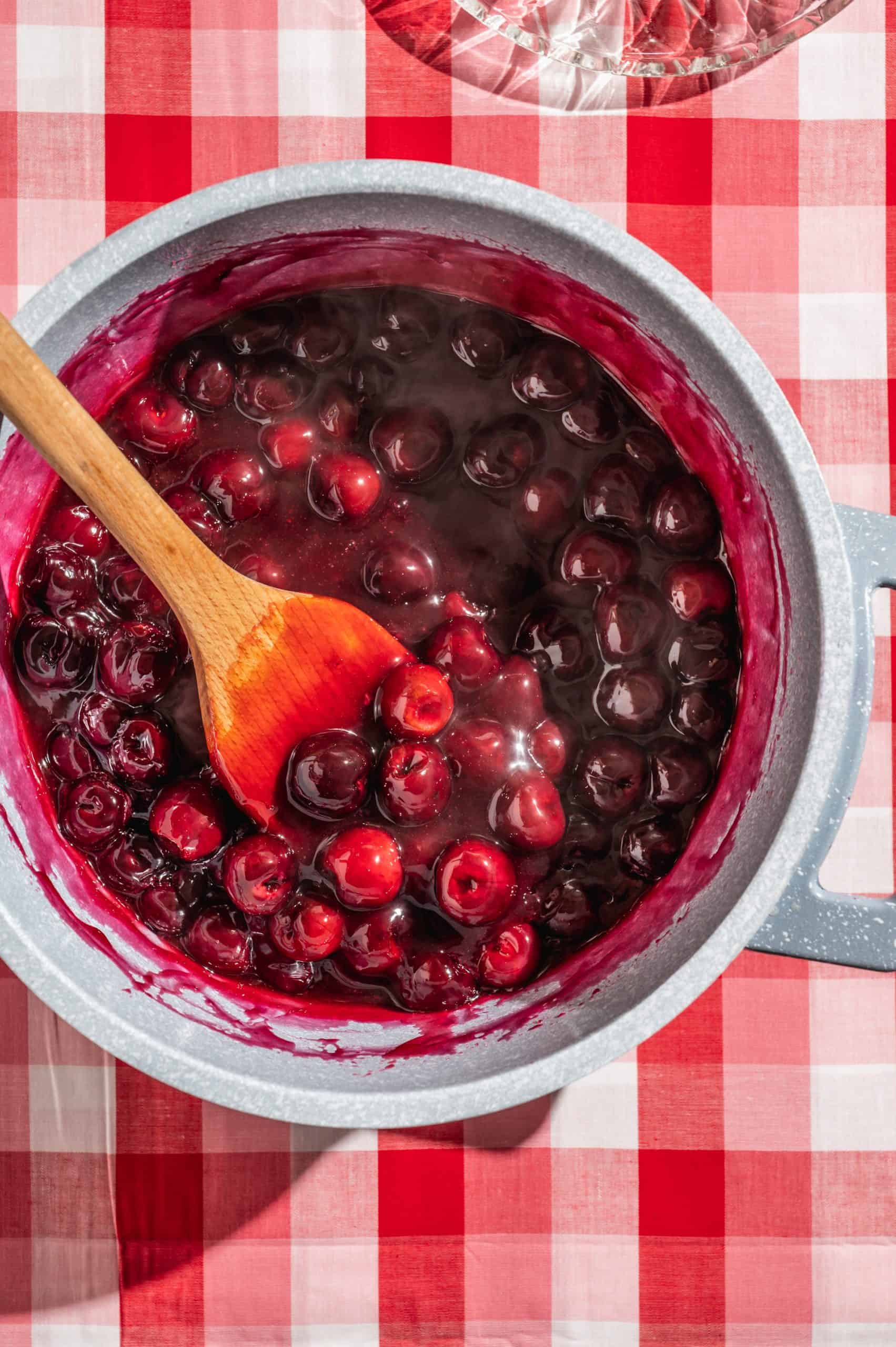 cherry pie filling in a pot